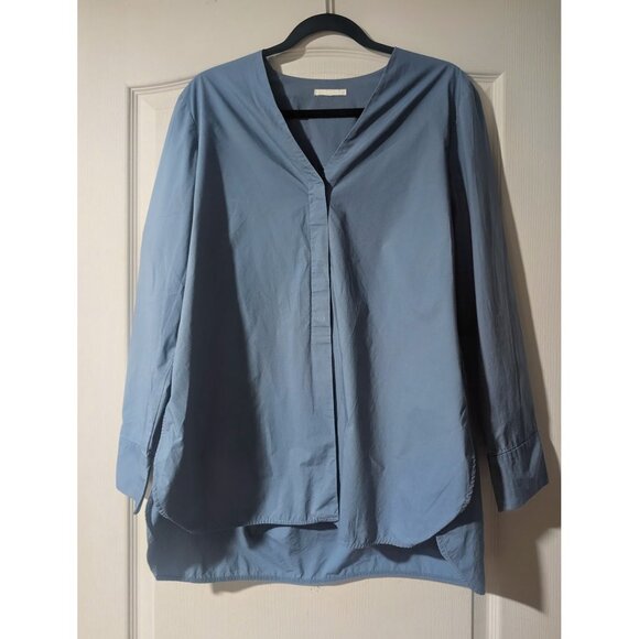 COS | Long Rounded Hem Blouse In Blue - Picture 4 of 12